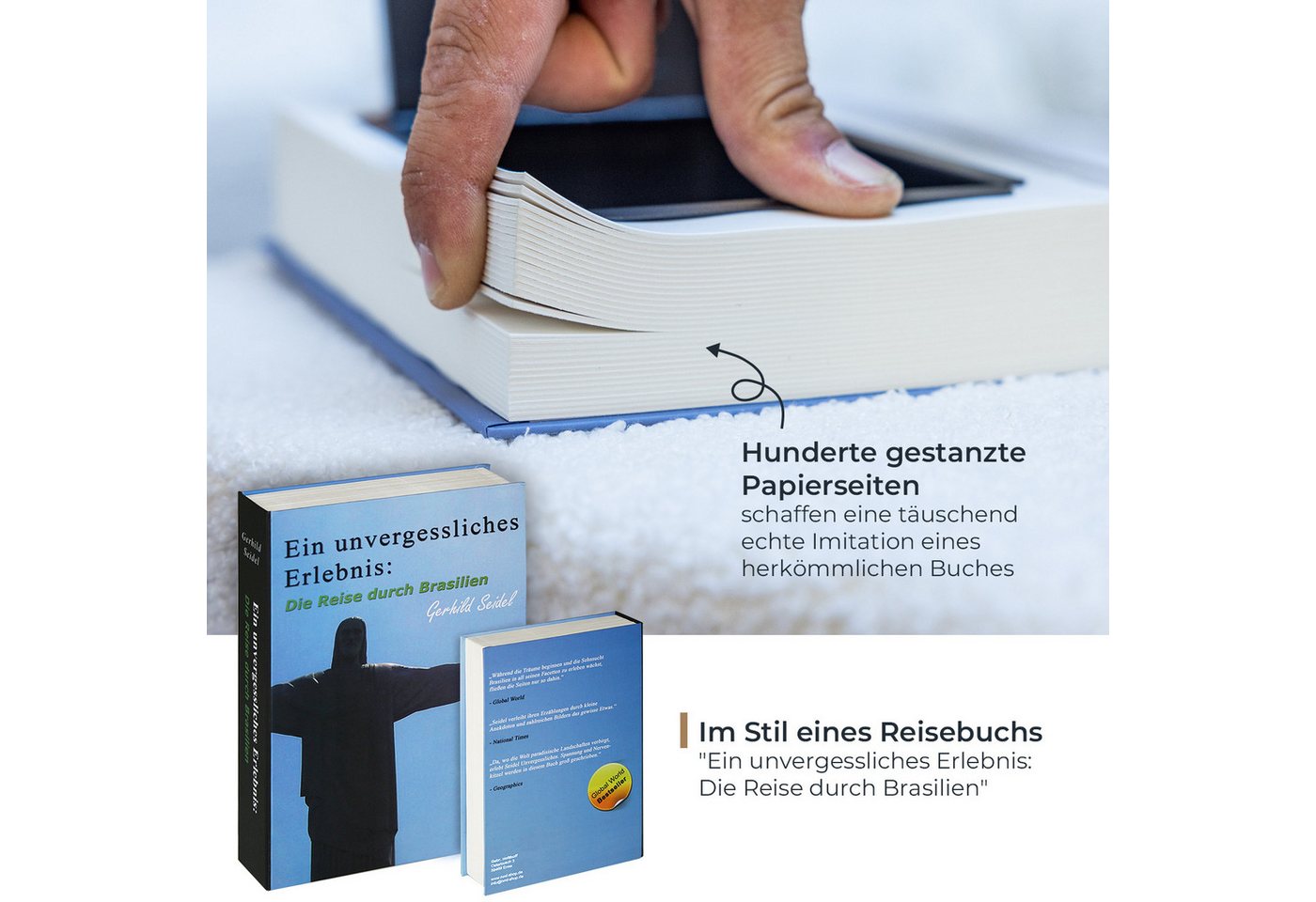 HMF Buchtresor Buchtresor Geldkassette mit echten Papierseiten, innovatives Geheimversteck für Wertsachen, 23 x 15 x 4 cm, Brasilien – Bild 3 von 5