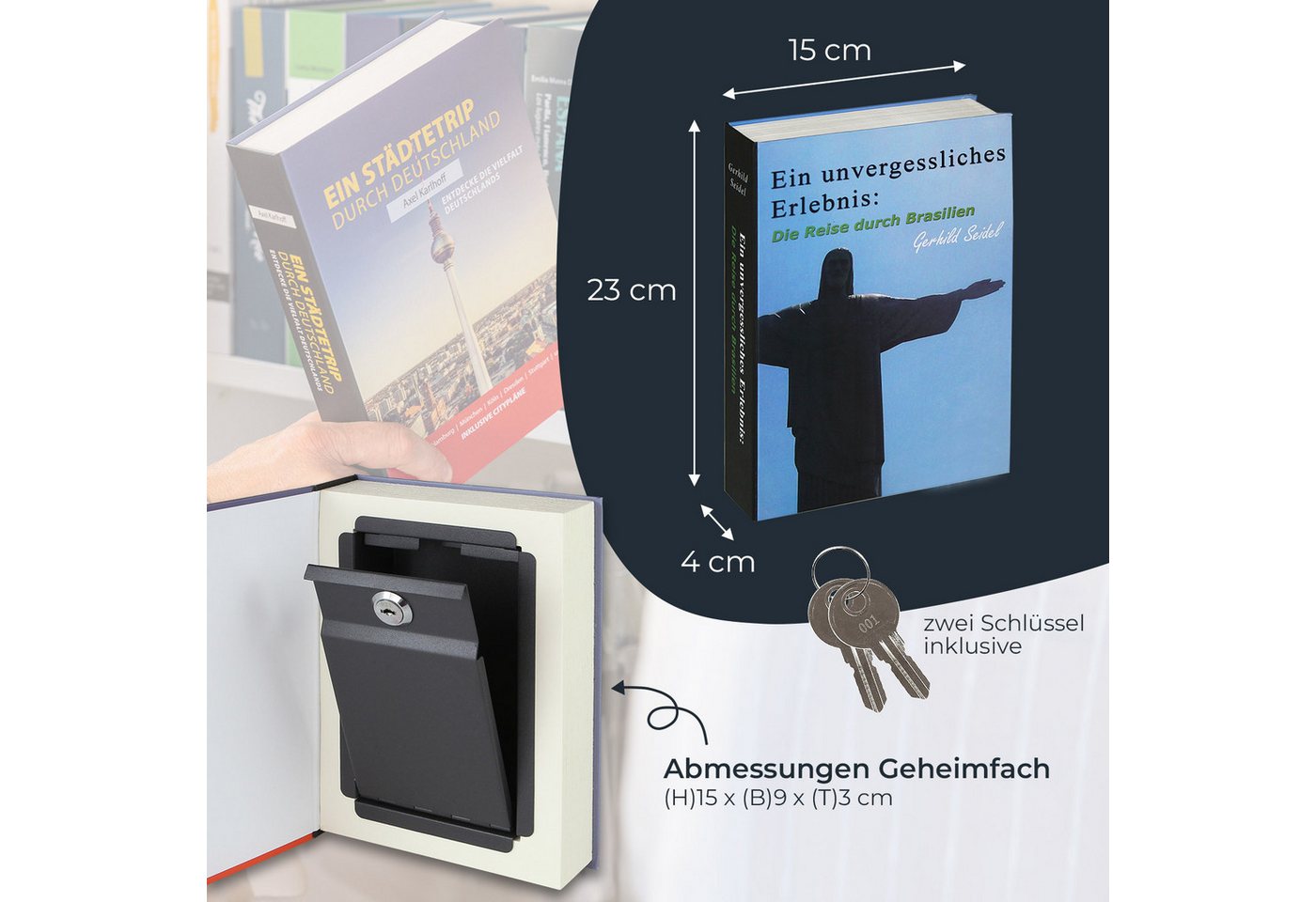 HMF Buchtresor Buchtresor Geldkassette mit echten Papierseiten, innovatives Geheimversteck für Wertsachen, 23 x 15 x 4 cm, Brasilien – Bild 5 von 5