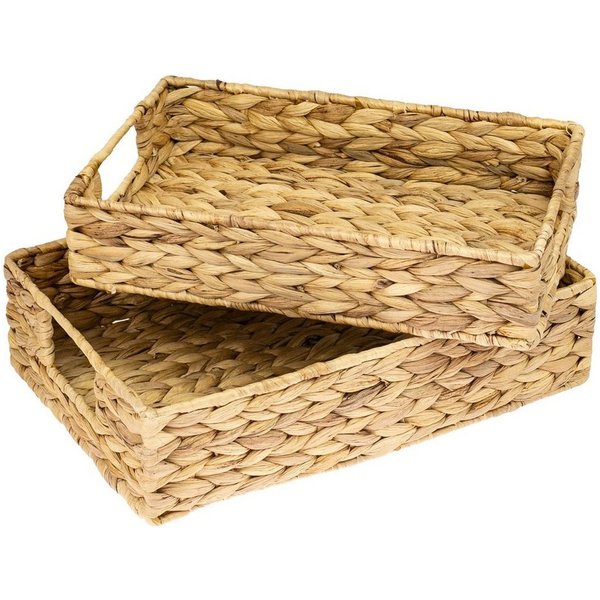 HMF Dekotablett Geschenkkorb leer, 2er Set rechteckige Dekotabletts (2er Set, versch. Größen), Aufbewahrungskorb geflochten aus Wasserhyazinthe, 35 + 32 cm Brei