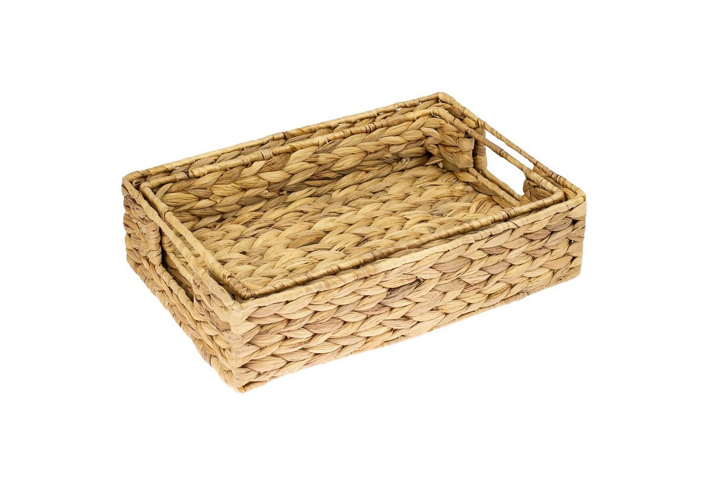 HMF Dekotablett Geschenkkorb leer, 2er Set rechteckige Dekotabletts (2er Set, versch. Größen), Aufbewahrungskorb geflochten aus Wasserhyazinthe, 35 + 32 cm Brei – Bild 5 von 5