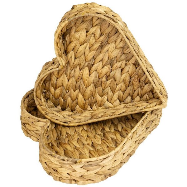HMF Dekotablett Geschenkkorb leer, 2er Set herzförmige Dekotabletts (2er Set, versch. Größen), Aufbewahrungskorb geflochten aus Wasserhyazinthe, 29 + 26 cm