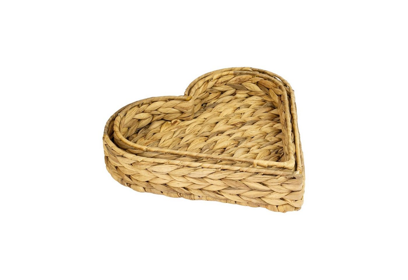 HMF Dekotablett Geschenkkorb leer, 2er Set herzförmige Dekotabletts (2er Set, versch. Größen), Aufbewahrungskorb geflochten aus Wasserhyazinthe, 29 + 26 cm – Bild 5 von 5