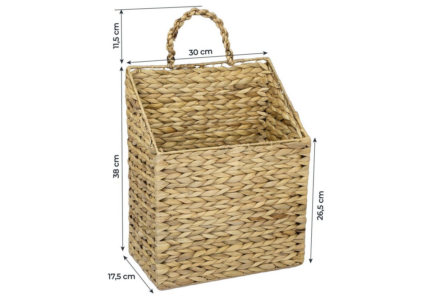 HMF Flechtkorb Hängekorb aus Wasserhyazinthe (1 St), Zeitungskorb zum Aufhängen, 30 x 17,5 x 38 cm – Bild 3 von 5