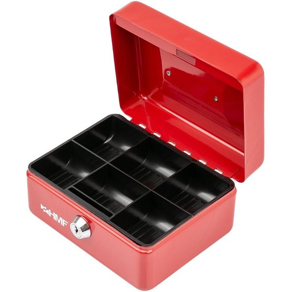 HMF Geldkassette Geldkassette abschließbar, Kasse mit Münzeinsatz, Geldkasse mit 6 Münzfächern 15 x 12 x 8 cm Rot