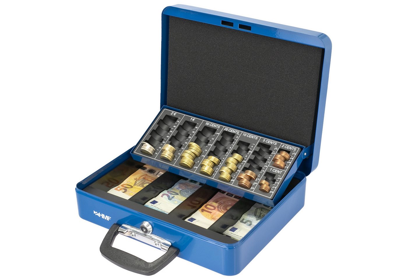 HMF Geldkassette Geldkassette abschließbar mit Münzzählbrett, Kasse mit Koffergriff, 30,5 x 24 x 8,5 cm, Blau – Bild 3 von 5
