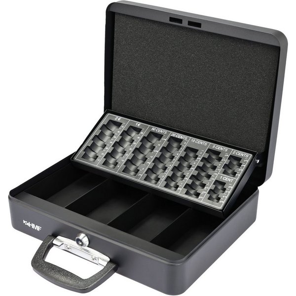 HMF Geldkassette Geldkassette abschließbar, Kasse mit Koffergriff, 30,5 x 24 x 8,5 cm, Schwarz
