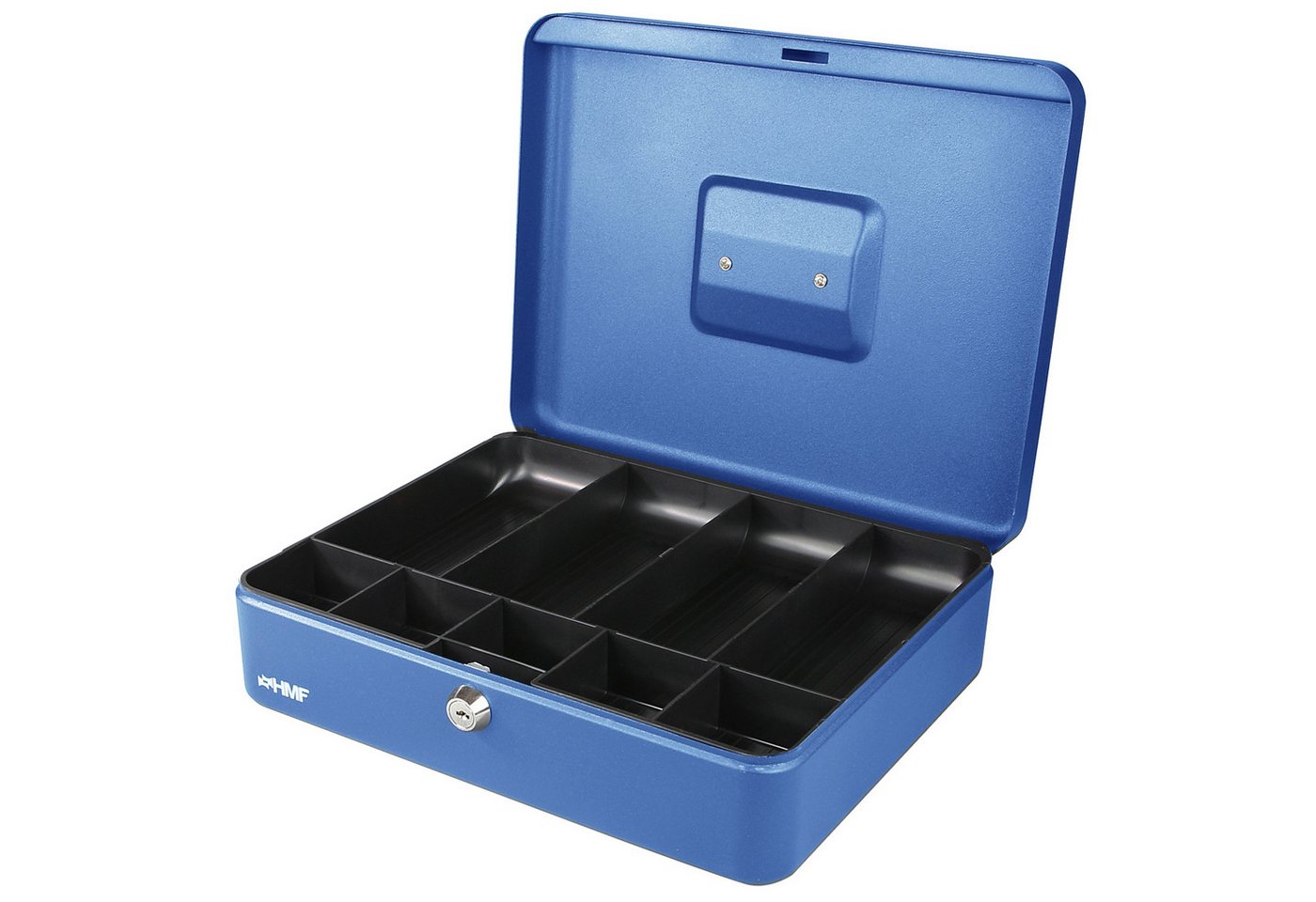 HMF Geldkassette Geldkassette abschließbar, Kasse mit Geldeinsatz, 5 Münzfächer, 4 Geldscheinmulden, 30 x 24 x 9 cm, blau – Bild 2 von 4