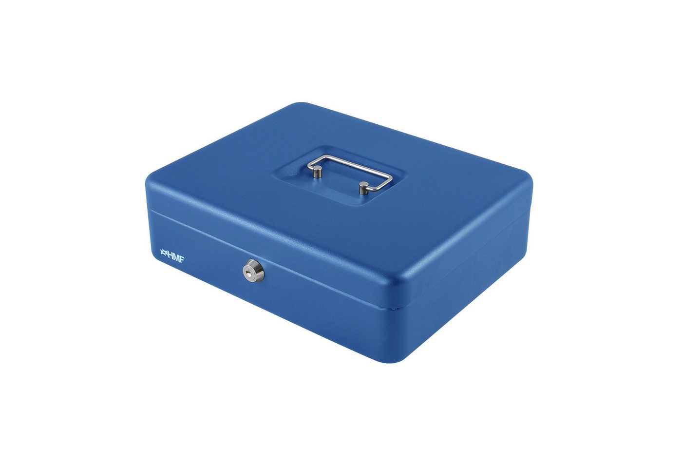 HMF Geldkassette Geldkassette abschließbar, Kasse mit Geldeinsatz, 5 Münzfächer, 4 Geldscheinmulden, 30 x 24 x 9 cm, blau – Bild 4 von 4