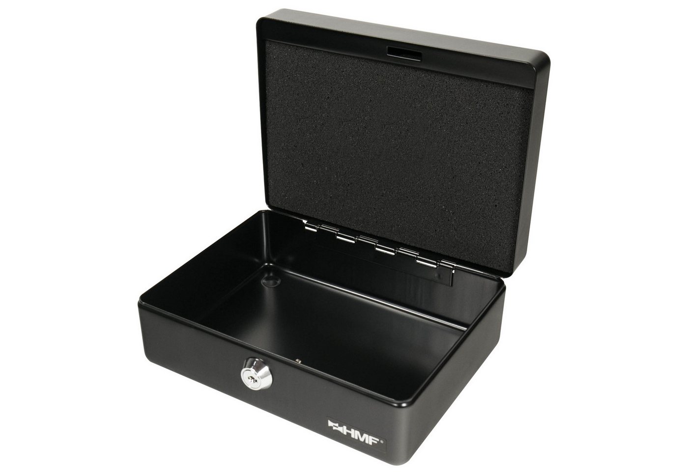 HMF Geldkassette Abschließbare Bargeldkasse mit Euro-Münzbrett, Geldbox mit Schlüssel, 20 x 16 x 9 cm, schwarz – Bild 5 von 5