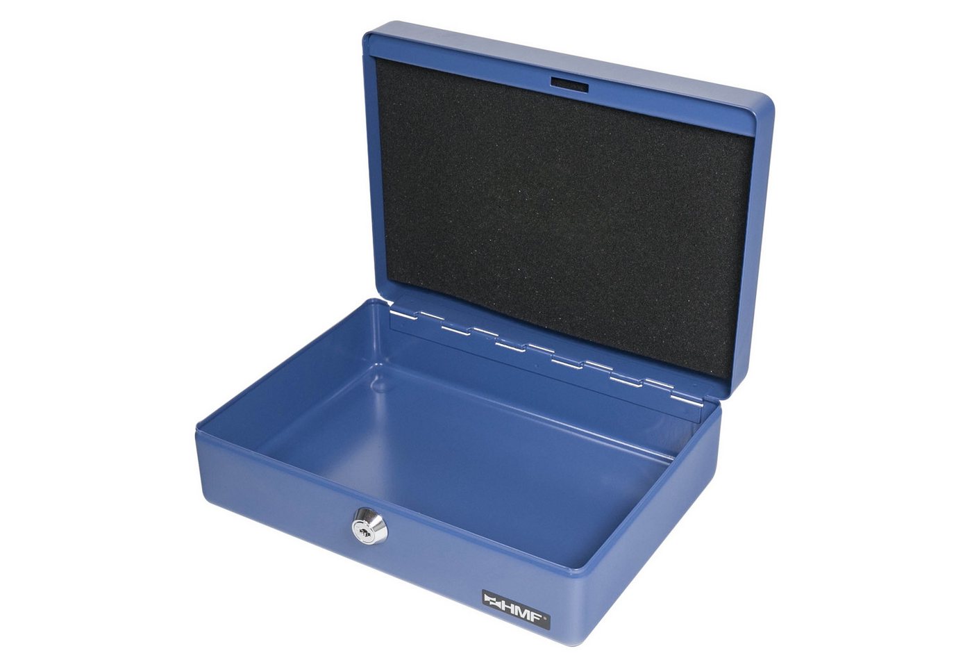 HMF Geldkassette Abschließbare Bargeldkasse mit Euro-Münzzählbrett, hochwertige Geldbox mit Schlüssel, 25 x 18 x 9 cm, blau – Bild 5 von 5