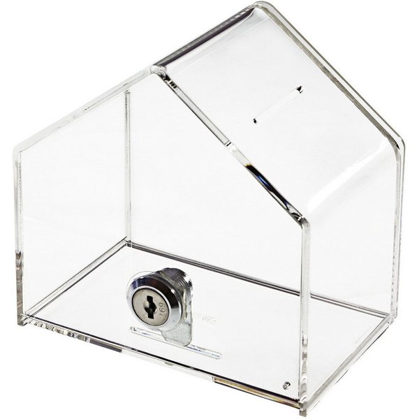 HMF Geldkassette Acryl Spendenbox, abschließbares, Spendenhaus mit Schloss, 13,8 x 12,5 x 9 cm, transparent