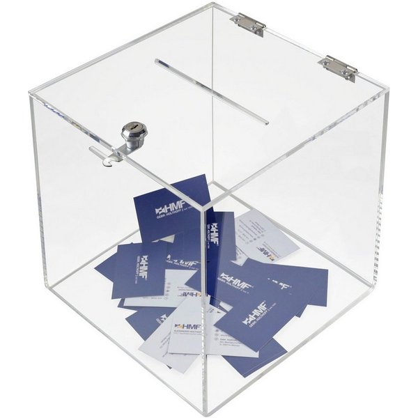 HMF Geldkassette Acryl Spendenbox mit Schloss, 25 x 25 x 25 cm, DIN A5, transparent