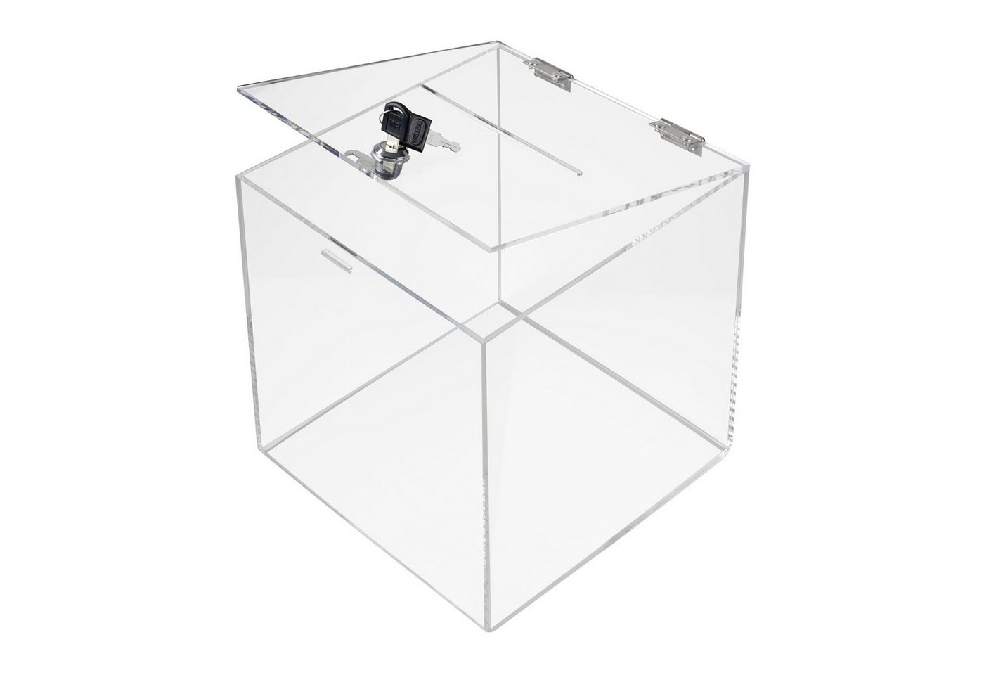 HMF Geldkassette Acryl Spendenbox mit Schloss, 25 x 25 x 25 cm, DIN A5, transparent – Bild 4 von 5