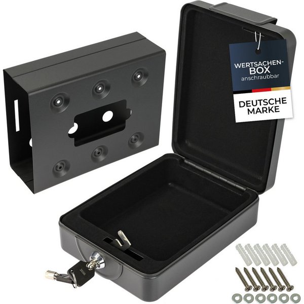 HMF Geldkassette Dokumentenbox anschraubbar, Geldkassette abschließbar, Dokumentenbox für Auto, Wohnmobil, Boot, 20x15,5x7 cm, schwarz