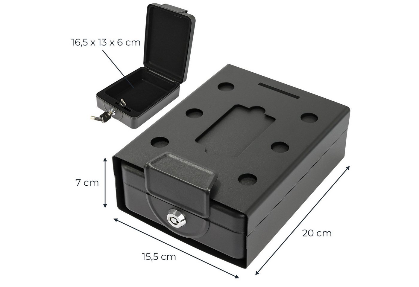 HMF Geldkassette Dokumentenbox anschraubbar, Geldkassette abschließbar, Dokumentenbox für Auto, Wohnmobil, Boot, 20x15,5x7 cm, schwarz – Bild 4 von 5