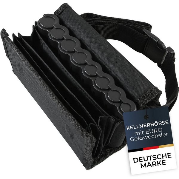HMF Kellnerbörse Kellner Geldbörse mit verstellbarem Gürtel, Kellnertasche (inkl. Hüftgurt mit Clipverschluss), mit Euro-Geldwechsler, 20,5 x 10 x 6,5 cm, Schwa