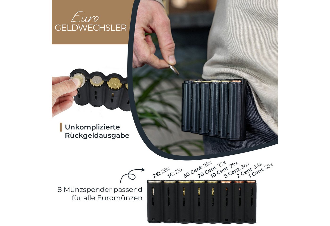 HMF Kellnerbörse Kellner Geldbörse mit verstellbarem Gürtel, Kellnertasche (inkl. Hüftgurt mit Clipverschluss), mit Euro-Geldwechsler, 20,5 x 10 x 6,5 cm, Schwa – Bild 3 von 5