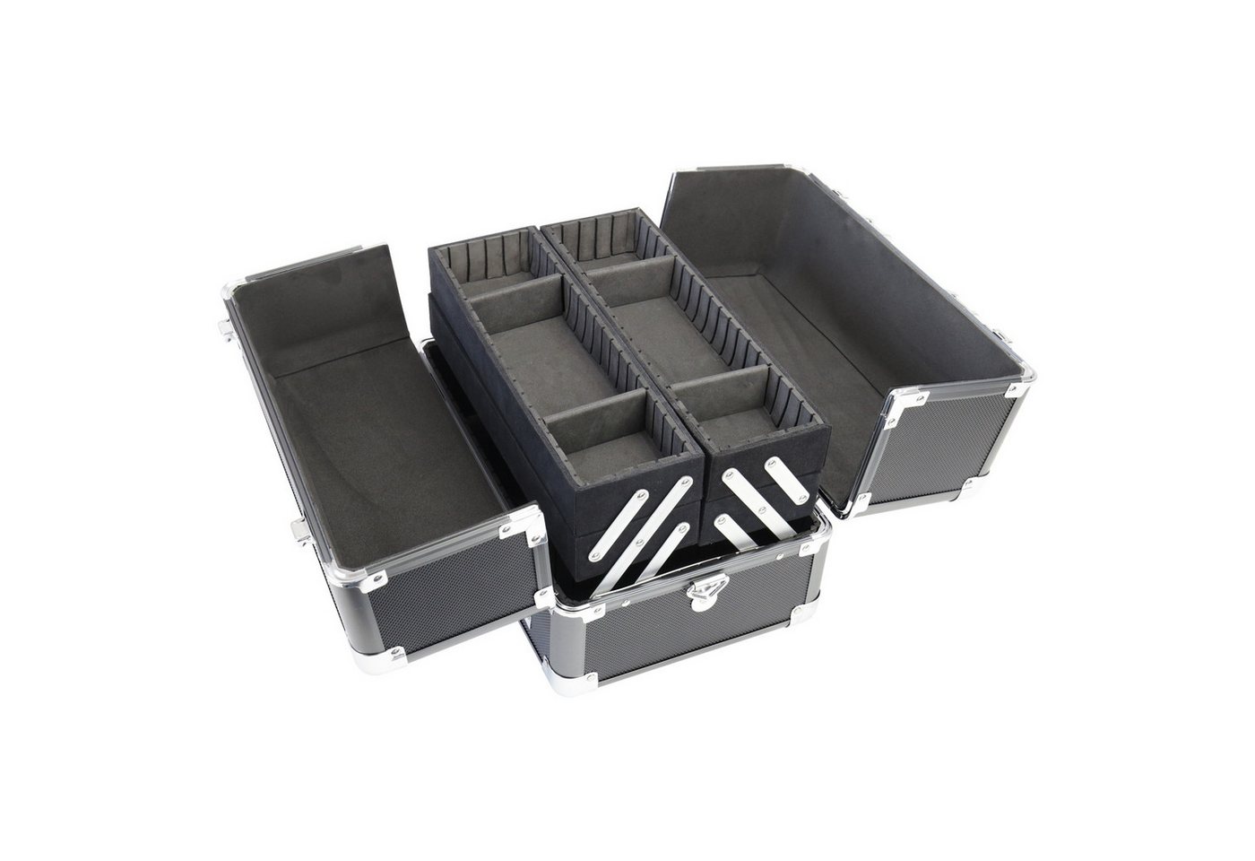 HMF Kosmetikkoffer Alu Kosmetikkoffer mit Ziehharmonikasystem, verstellbare Trennwände (inkl. Schultergurt), Schminkkoffer leer, 33 x 22,5 x 24 cm, Schwarz – Bild 3 von 5