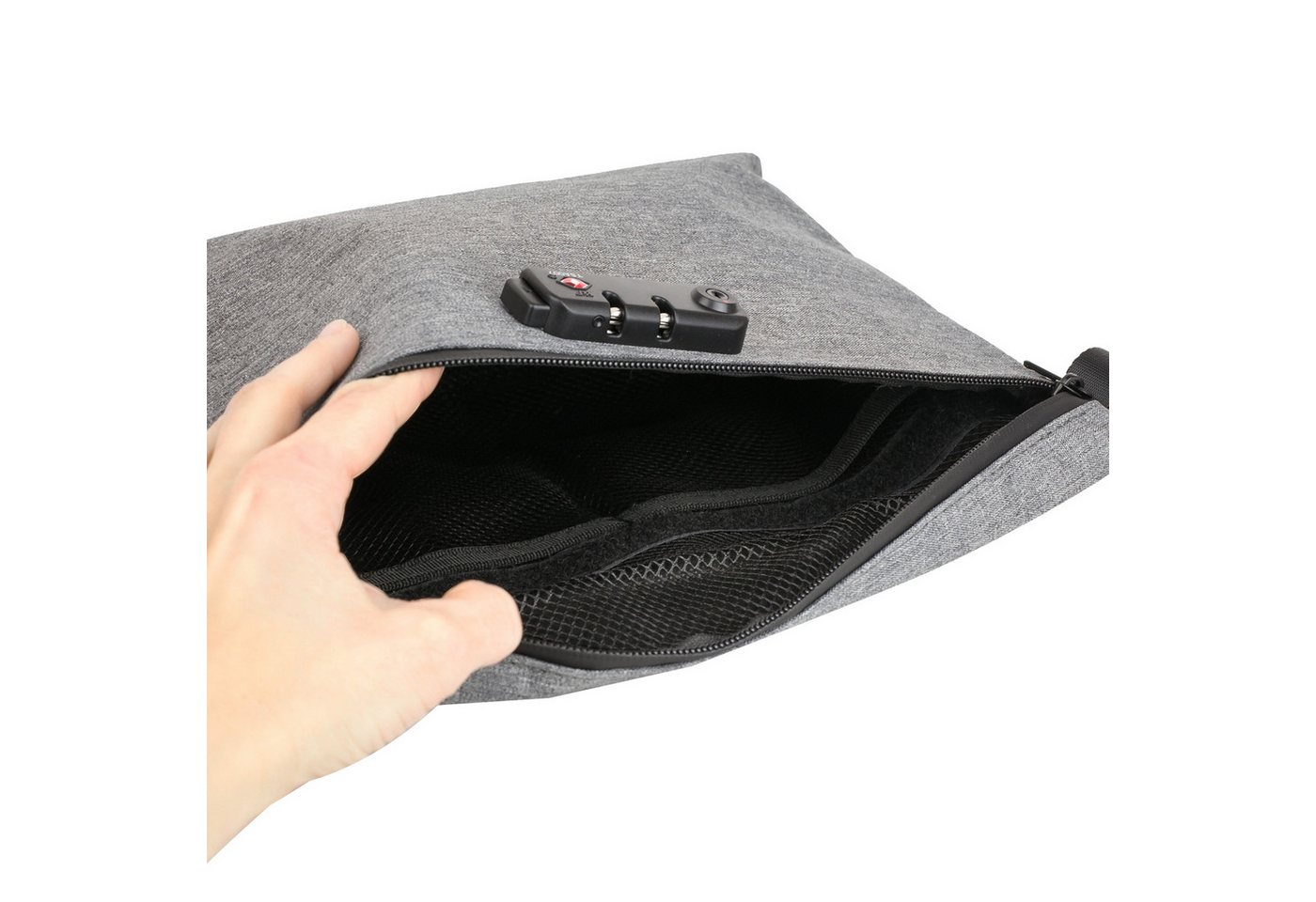 HMF Leckerlibeutel Geruchsdichte Tabaktasche mit TSA Zahlenschloss für Reisen, Größe L, Polyester, Grau – Bild 3 von 5