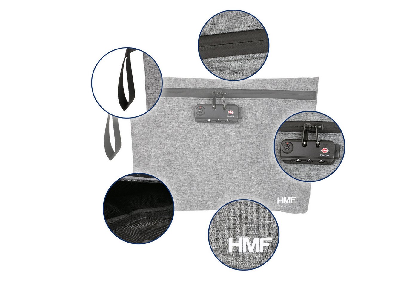 HMF Leckerlibeutel Geruchsdichte Tabaktasche mit TSA Zahlenschloss für Reisen, Größe L, Polyester, Grau – Bild 5 von 5