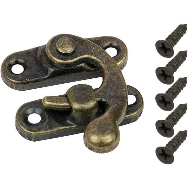 HMF Möbelbeschlag Antik Haspe Riegel, Schnell Verschluss aus Metall für Schmuckkästchen (1 Stück), Vintage Rast Haken 27 x 32 mm, Bronze