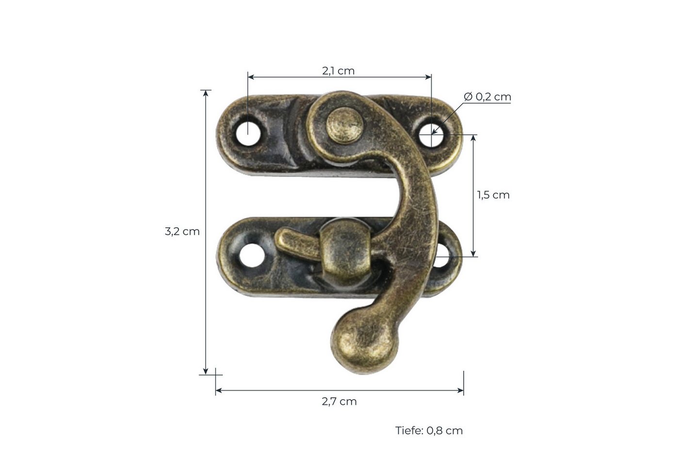 HMF Möbelbeschlag Antik Haspe Riegel, Schnell Verschluss aus Metall für Schmuckkästchen (1 Stück), Vintage Rast Haken 27 x 32 mm, Bronze – Bild 2 von 4