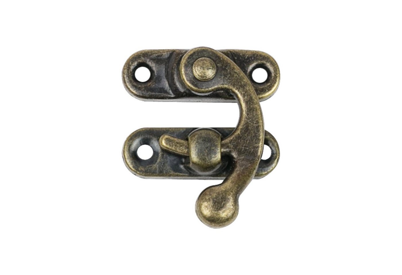 HMF Möbelbeschlag Antik Haspe Riegel, Schnell Verschluss aus Metall für Schmuckkästchen (1 Stück), Vintage Rast Haken 27 x 32 mm, Bronze – Bild 3 von 4