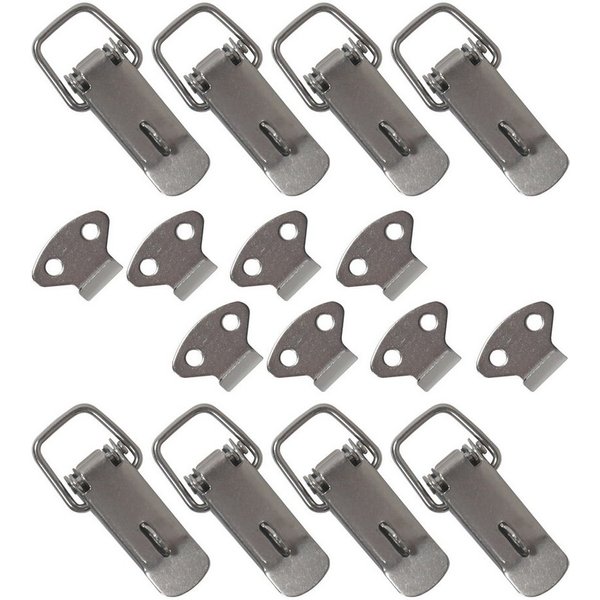 HMF Möbelbeschlag Edelstahl Spannverschluss mit Schlossöse (8 Stk., Set), Hebelverschluss 27 x 75 mm, Silber