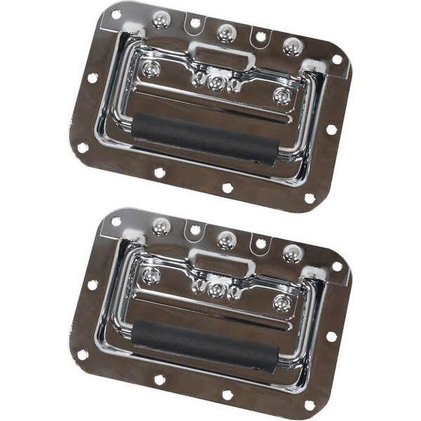 HMF Möbelgriff Klappgriff mit Einbauschale, gefedert (2 Stück, Set), Tragegriff für Toolbox, 16 x 10,7 cm, Silber