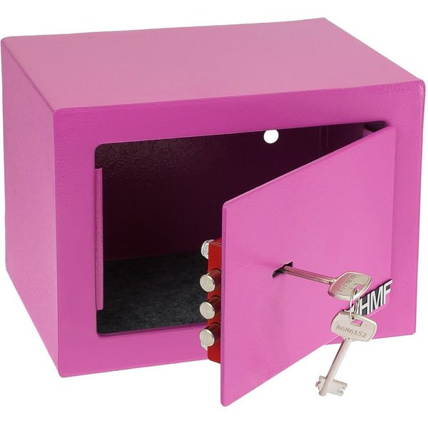 HMF Möbeltresor Safe Tresor klein mit Schlüssel, Schließfach mit Doppelbartschloss, 23 x 17 x 17 cm, pink