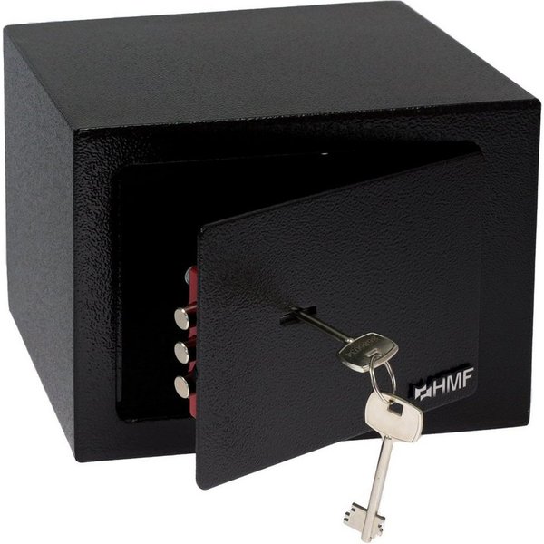 HMF Möbeltresor Safe Tresor klein mit Schlüssel, Schließfach mit Doppelbartschloss, 23 x 17 x 17 cm, schwarz