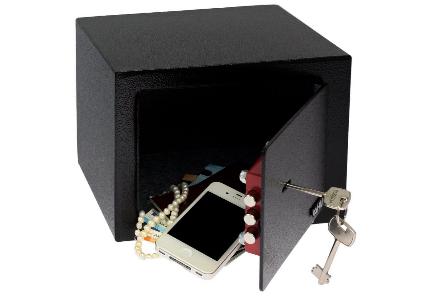 HMF Möbeltresor Safe Tresor klein mit Schlüssel, Schließfach mit Doppelbartschloss, 23 x 17 x 17 cm, schwarz – Bild 3 von 5