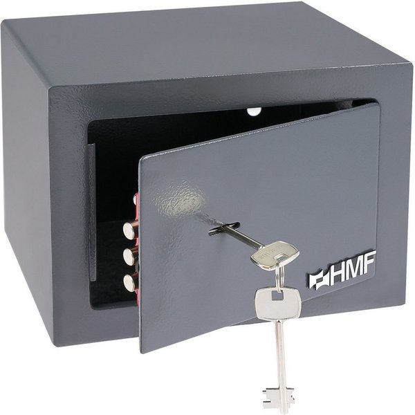 HMF Möbeltresor Safe Tresor klein mit Schlüssel, Schließfach mit Doppelbartschloss, 23 x 17 x 17 cm, anthrazit