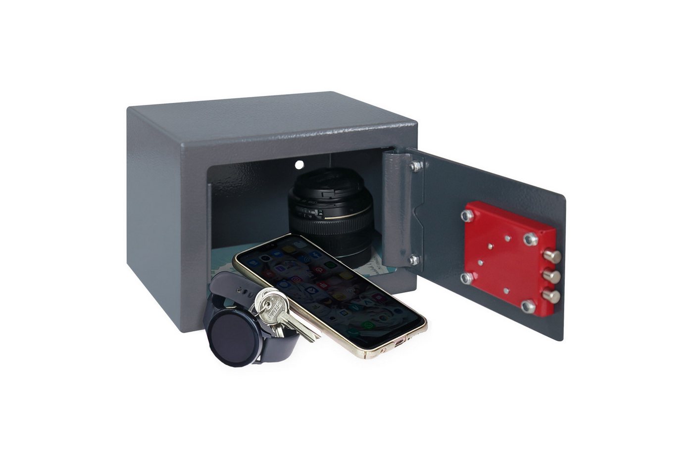 HMF Möbeltresor Safe Tresor klein mit Schlüssel, Schließfach mit Doppelbartschloss, 23 x 17 x 17 cm, anthrazit – Bild 3 von 5