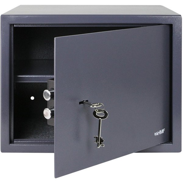 HMF Möbeltresor Safe Tresor mit Schlüssel, Möbeltresor, mit Doppelbartschloss, 38 x 30 x 30 cm, Anthrazit