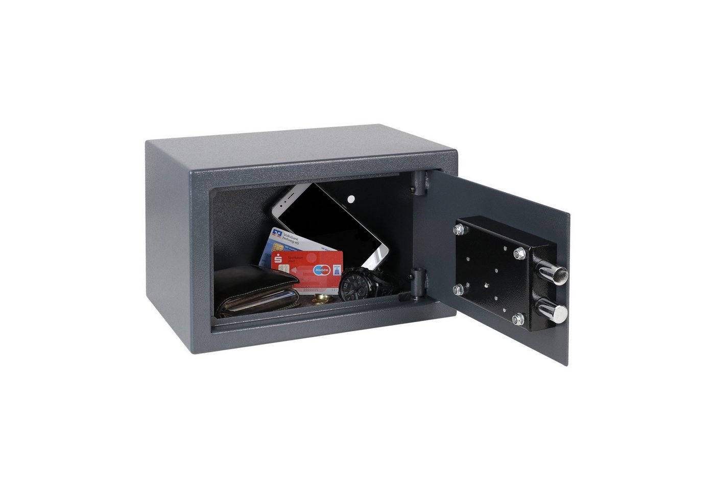 HMF Möbeltresor Safe Tresor mit Schlüssel, Möbeltresor, mit Doppelbartschloss, 31 x 20 x 20 cm, Anthrazit – Bild 3 von 5