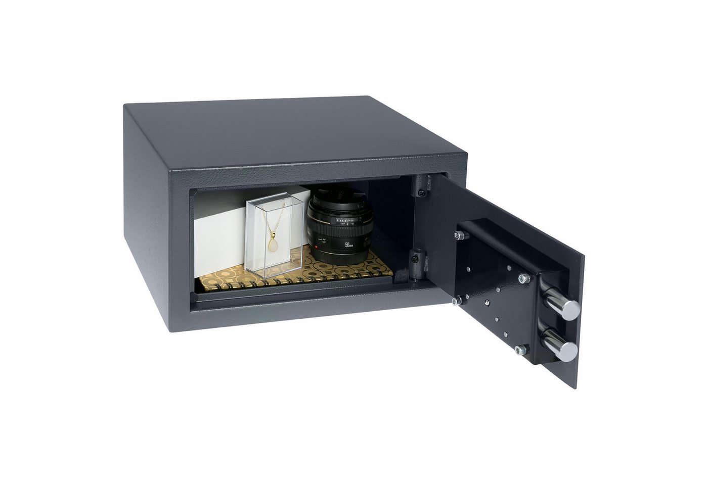 HMF Möbeltresor Safe Tresor mit Schlüssel, Möbeltresor, mit Doppelbartschloss, 31 x 17 x 25 cm, anthrazit – Bild 3 von 5