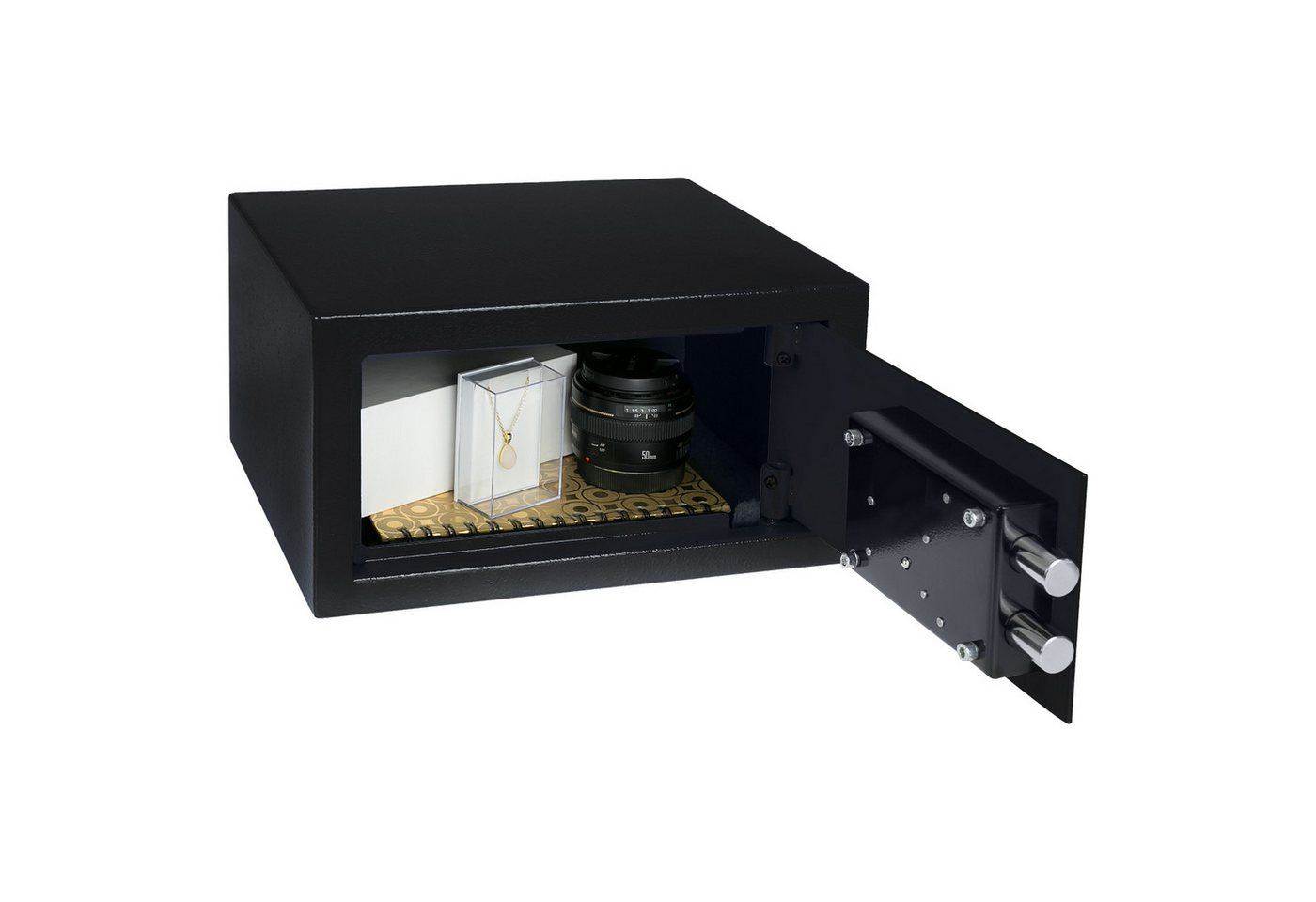 HMF Möbeltresor Safe Tresor mit Schlüssel, Möbeltresor, mit Doppelbartschloss, 31 x 17 x 25 cm, Schwarz – Bild 3 von 5