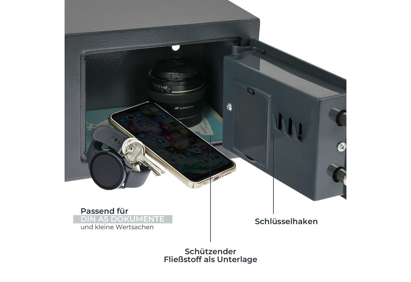 HMF Möbeltresor Tresor aus Stahl, Schließfach mit Elektronischem Schloss, 23 x 17 x 17 cm, anthrazit – Bild 3 von 5