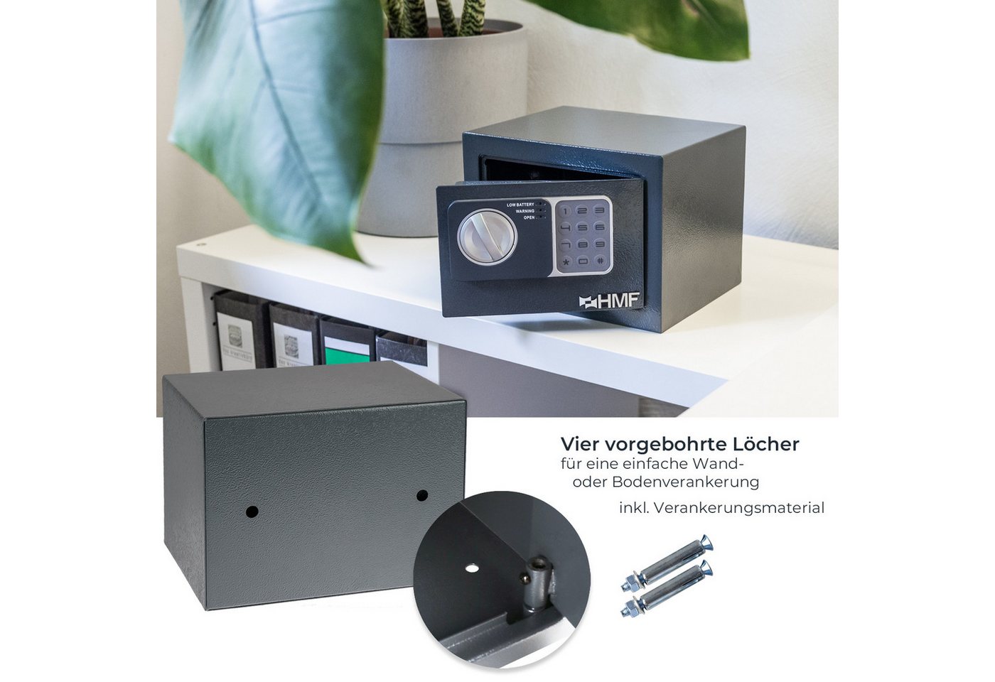 HMF Möbeltresor Tresor aus Stahl, Schließfach mit Elektronischem Schloss, 23 x 17 x 17 cm, anthrazit – Bild 4 von 5