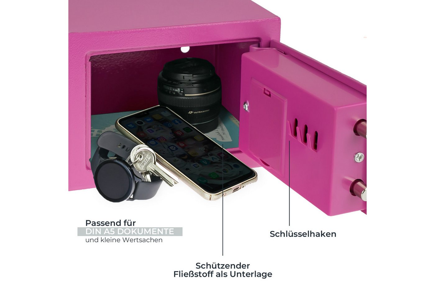 HMF Möbeltresor Tresor aus Stahl, Schließfach mit Elektronischem Schloss, 23 x 17 x 17 cm, pink – Bild 3 von 5