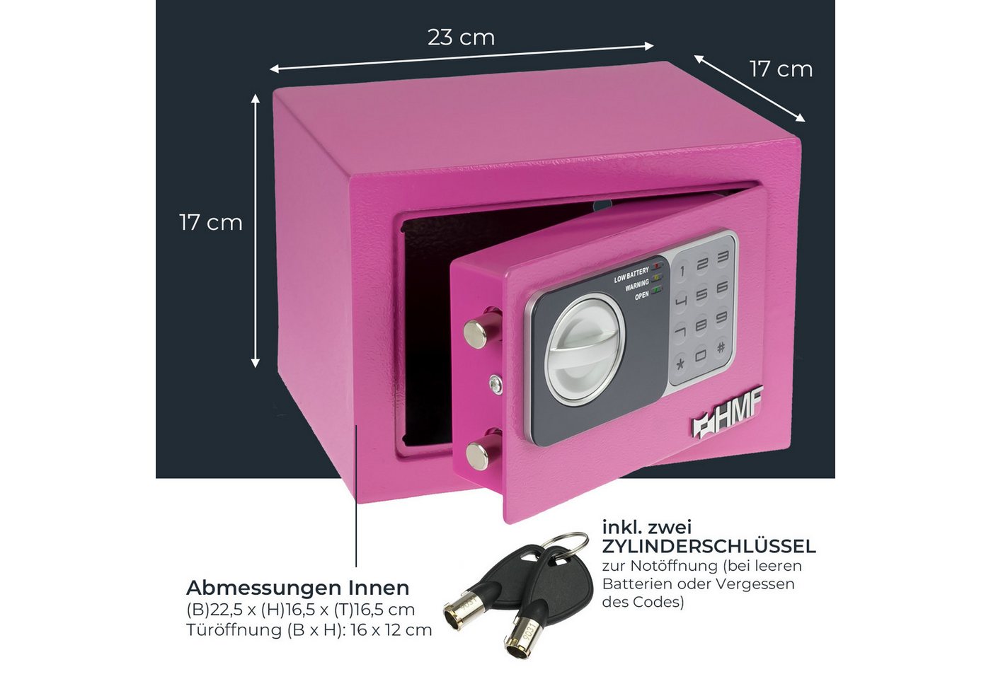 HMF Möbeltresor Tresor aus Stahl, Schließfach mit Elektronischem Schloss, 23 x 17 x 17 cm, pink – Bild 5 von 5