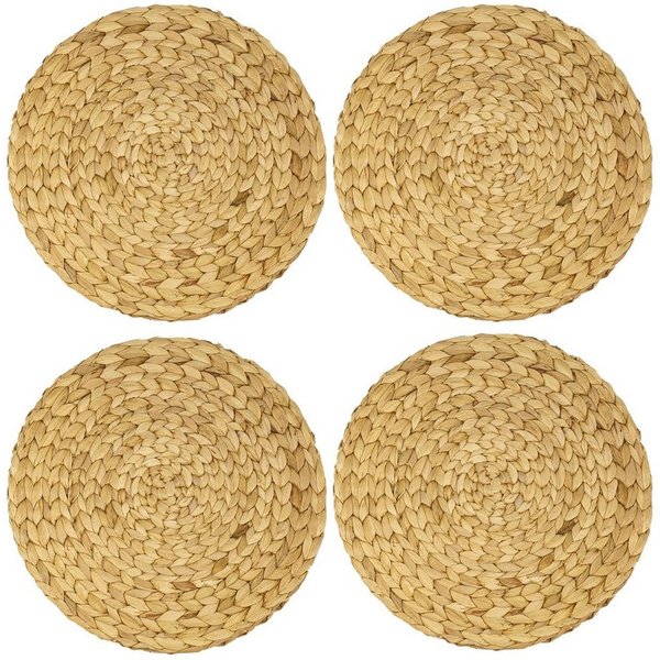 HMF Platzset Tischset rund, geflochten aus Wasserhyazinthe, (4 Stück, Set), abwaschbare Telleruntersetzer, ø 35 cm
