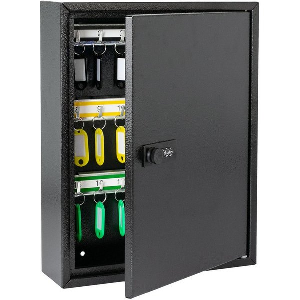 HMF Schlüsselkasten Schlüsselschrank mit Zahlencode, Schlüsselkasten mit 42 Haken (inkl. Schlüsselanhänger), verstellbare Hakenleisten, 35 x 27 x 8 cm, schwarz