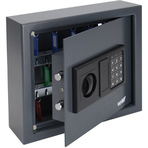 HMF Schlüsseltresor Schlüsseltresor mit Zahlencode, Schlüsselsafe (30 Haken, inkl. Schlüsselanhänger), mit Elektronikschloss, 30 x 28 x 10 cm, Anthrazit