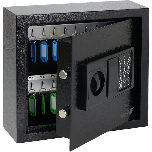 HMF Schlüsseltresor Schlüsseltresor mit Zahlencode, Schlüsselsafe (30 Haken, inkl. Schlüsselanhänger), mit Elektronikschloss, 30 x 28 x 10 cm, Schwarz
