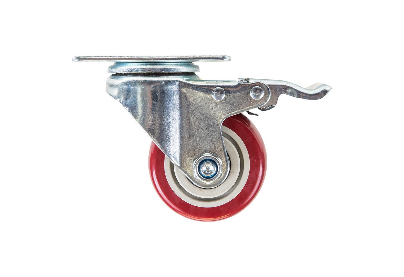 HMF Schwerlastrolle Transportrollen, Lenkrollen mit Bremse aus Polyurethan, (4 Stück, Set), 75 mm, bis 400 kg, 360°-Schwenkradius, Rot – Bild 3 von 5