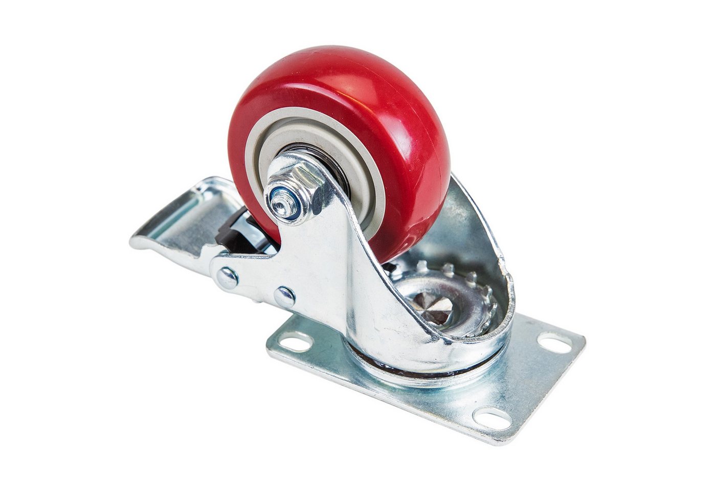 HMF Schwerlastrolle Transportrollen, Lenkrollen mit Bremse aus Polyurethan, (4 Stück, Set), 75 mm, bis 400 kg, 360°-Schwenkradius, Rot – Bild 4 von 5