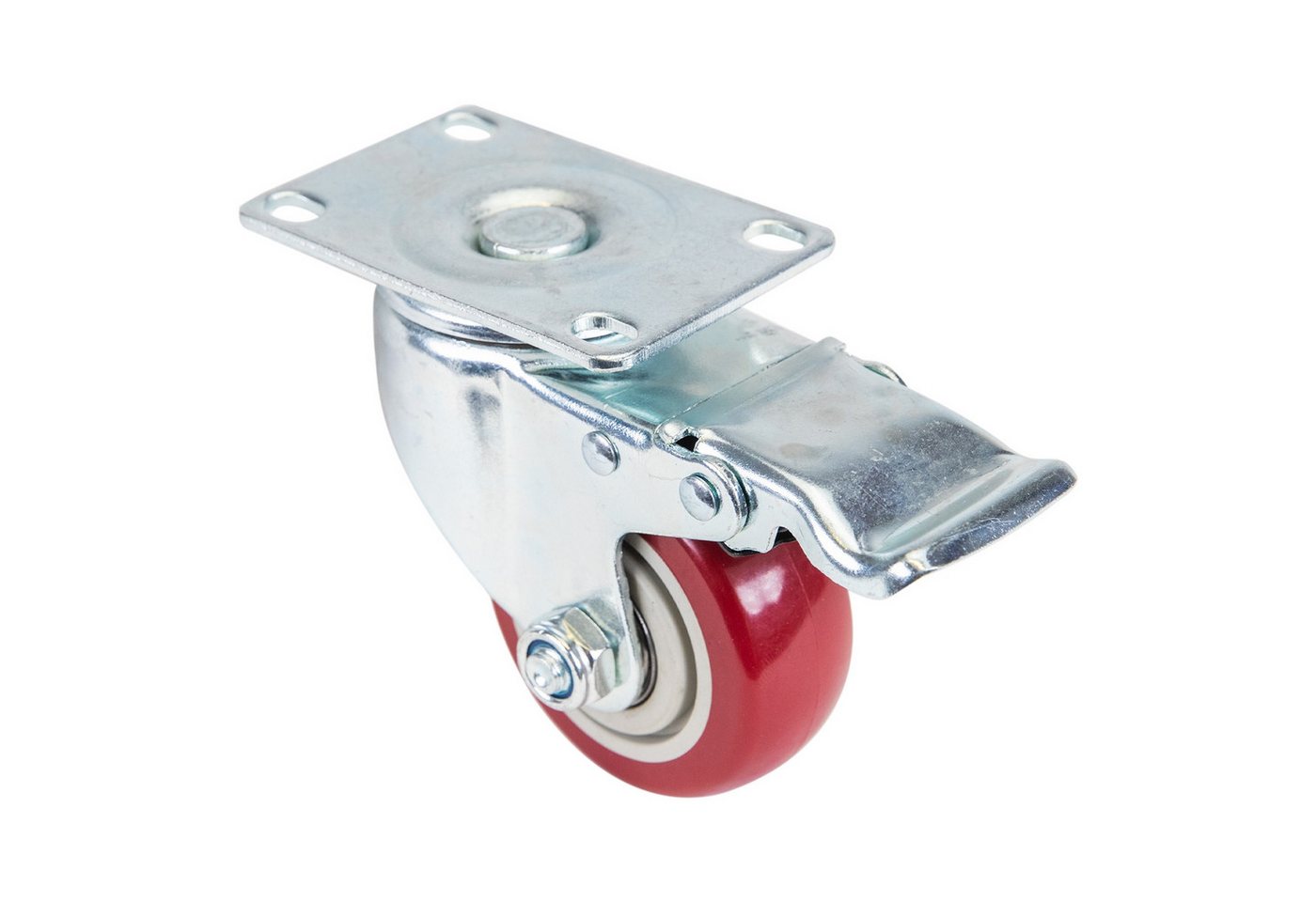 HMF Schwerlastrolle Transportrollen, Lenkrollen mit Bremse aus Polyurethan, (4 Stück, Set), 75 mm, bis 400 kg, 360°-Schwenkradius, Rot – Bild 5 von 5