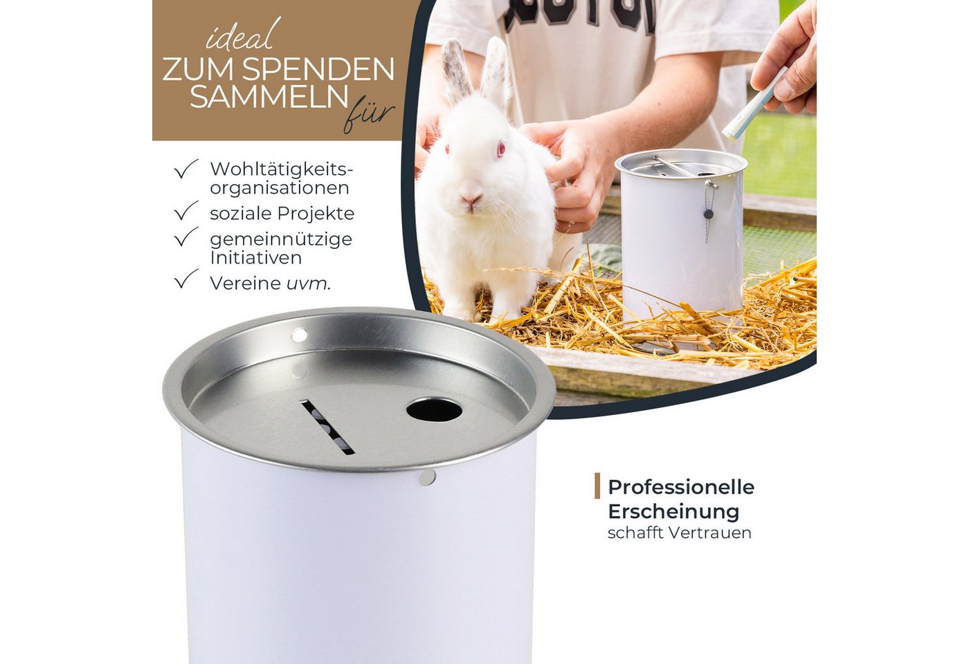 HMF Spardose Spendendose 10,0 cm Ø, 14,5 cm hoch ohne Griff, (1-tlg), für Spendensammlungen, inkl. Zubehör – Bild 2 von 5